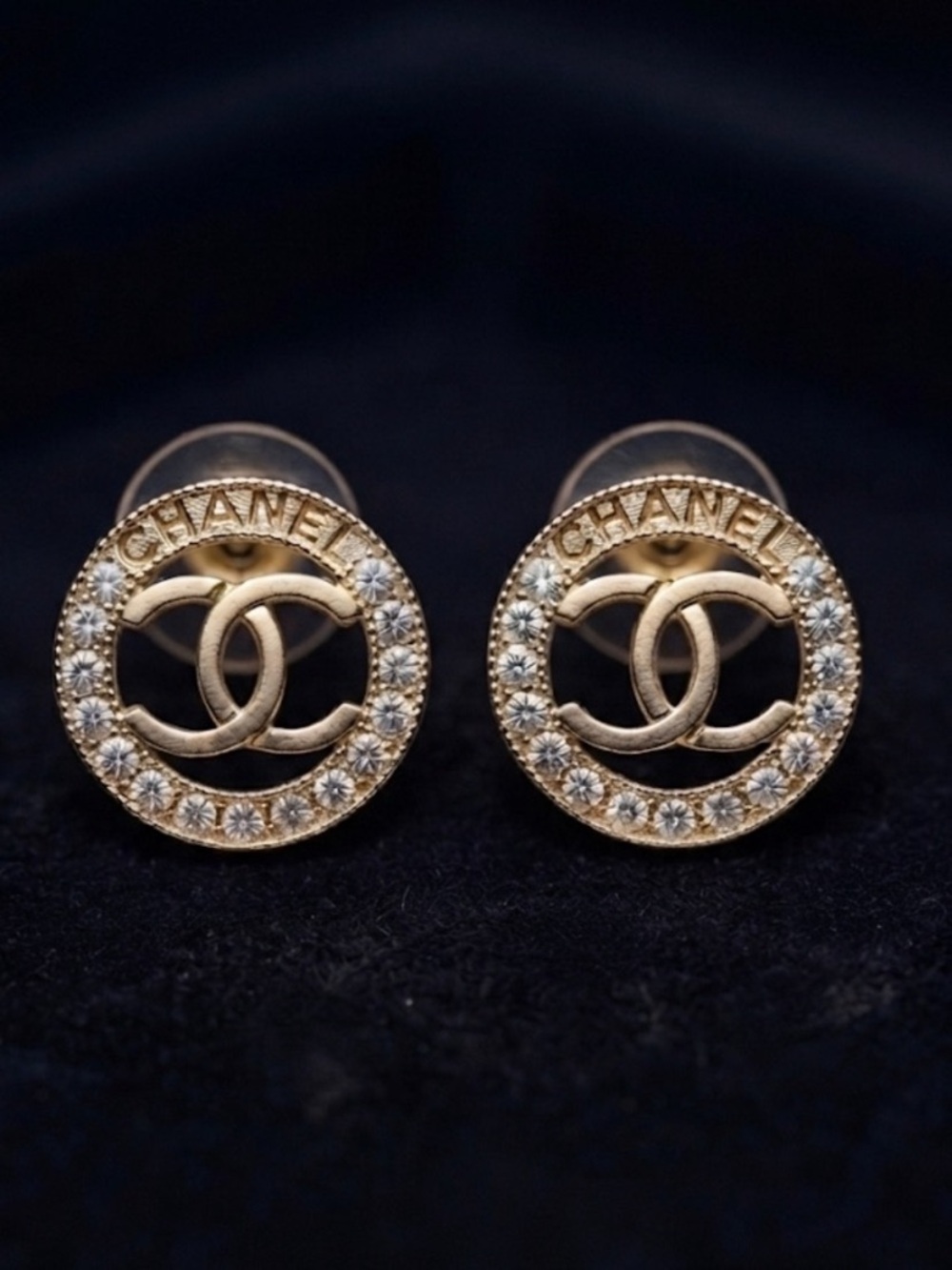 ✨ Fashion Jewelry Gold-Tone Crystal CC Round Stud Earrings